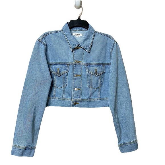Re/done Women's Size M Button Up Airy Indigo Cropped Denim‎ Jacket Trucker